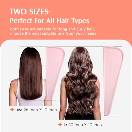 Image of YFONG 2 Pack Microfiber Hair Towel Wrap for Women, Super Absorbent Quick Dry Hair Turban for All Hair Style Anti Frizz, Large Hair Drying Towel with Button