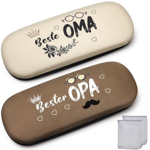 Queekay 2 Sets Oma und Opa Geschenke Hartschale Brillenetui mit Putztuch Weihnachtsgeschenke für Oma und Opa Geburtstag Jahrestag