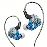 HJX QKZ HI7T Gaming Wired Earbuds, HiFi in-Ear Earphone with Ergonomic Shape, 10mm Dynamic Driver PET Diaphragm, OFC Braided Cable for Audiophile Musician DJ Stage(Blue)