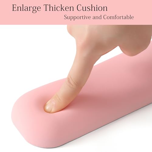 Image of UnivoColors Design-Medium Wave Keyboard Wrist Rest of Medium, Artificial Sheepskin+Memory Foam+Ergonomic+Anti-Slip Gel, Resilience Support During Work and Gaming,Keyboard Accessory,Pink