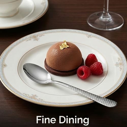 Image of 6.7 inch Sterling Silver Dessert Spoons Set of 5 with Checks Printed Handle ? Durable Stainless Steel Teaspoons, Mirror Polished Silverware Spoons, Perfect for Home, Restaurant, and Gifting