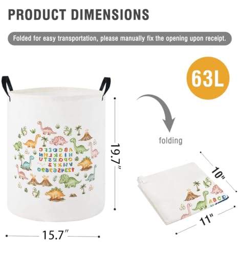 Image of Baby Laundry Hamper Basket Baby Hamper for Nursery Boy and Girl Cute Storage Bin Organizer Boho Room Decor(Letter Dinosaur)