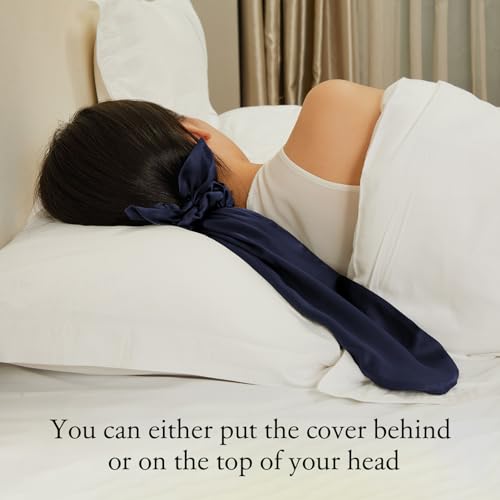 Image of LILYSILK 2-in-1 Silk Hair Ties with Silk Scrunchies for Long and Curly Hair, 100% Silk Bonnet for Sleeping & Daily Usage, Elastic Adjustable for Women Ladies and Girls Navy Blue
