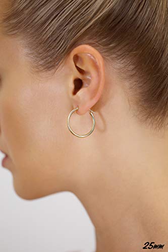 Image of 14k Yellow Gold Classic Shiny Polished Round Hoop Earrings, 2mm tube