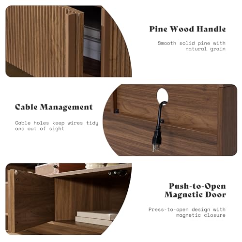 Image of AMERLIFE 70 inch Fluted Wood TV Stand for TVs up to 80 inch, Media Console Entertainment Center with Storage Cabinets for Living Room, Brown