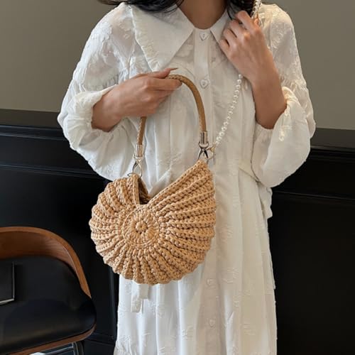 Seashell Bag Handwoven Beach Handbag Shell Purse for Wome Summer Crossbody Satchel with Pearl Strap4