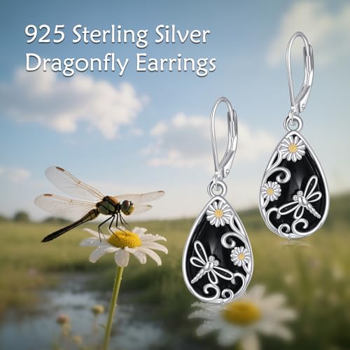 Boucles d'oreilles libellule argent 925 anti-allergie avec obsidienne YAFEINI - 4