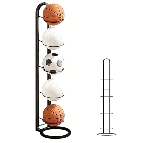 5 Stufiger Ballständer 115.5 x 23.5 cm Abnehmbare Balllagerregal Ballaufbewahrungsregal Vertikale Metall Ballständer Halter Ball Aufbewahrung Innenbereich Ballhalterung Stehend Basketball Holder
