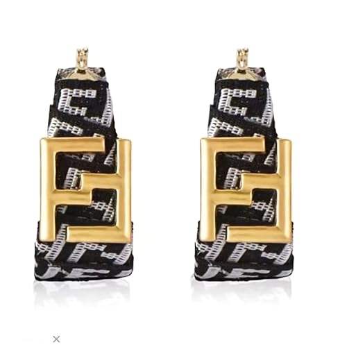 Chic Black and White Alphabet F Fabric Earrings for Women – Lightweight Gold-Plated Geometric Dangle Jewelry3
