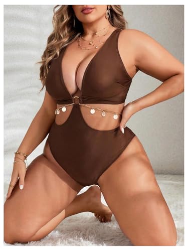 WDIRARA Women's Plus Size One Piece Swimsuit Cut Out Deep V Neck Swimwear3