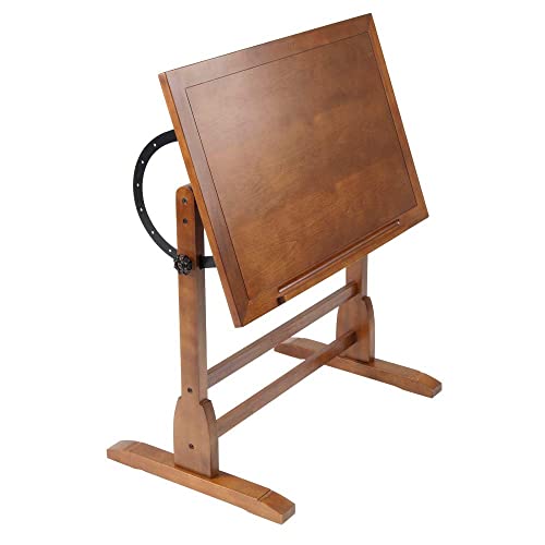Studio Designs Vintage Wood Drafting Table with 36" x 24" Adjustable Top in Rustic Oak