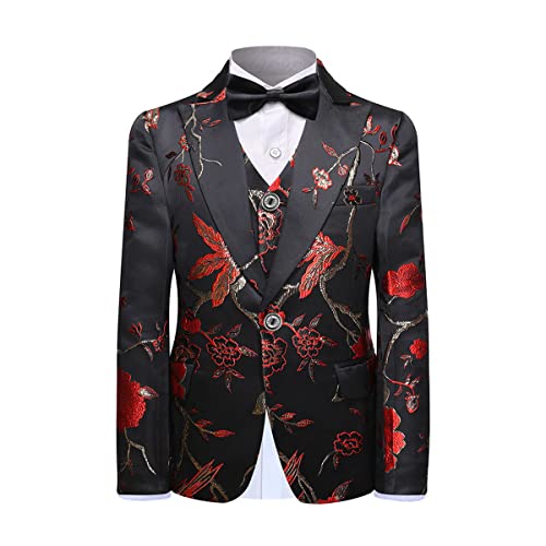 Swotgdoby Boys Gold Paisley Floral Suit Tuxedo Slim Fit Embroidery 3 Pieces Suit Set Blazer Vest Pants thumb #1