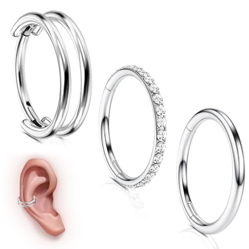 WBRWP Titanium Cartilage Earrings Hoop: Silver Nose Septum Rings for Women Helix Conch Piercing Jewelry 16G 12MM