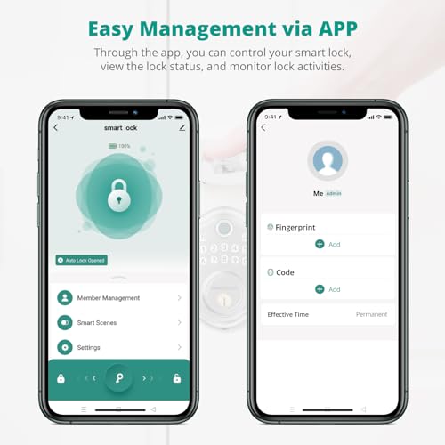 Image of AkaGear DS10 Pro Keyless Entry Door Lock with Lever Handle Set, Bluetooth APP Control, Fingerprint Door Locks, Electronic Keypad Deadbolt Lock, Smart Doors Lock, Auto-Lock, Satin Nickel