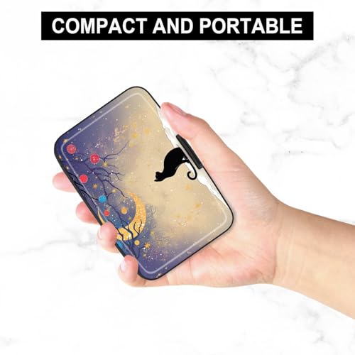 Image of Credit Card Holder, Mini Aluminum Card Wallet RFID Blocking Slim Metal Hard Card Case for Women Men, Moonlight Cat