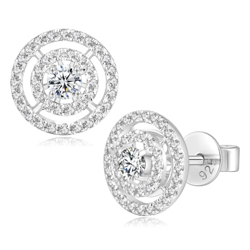 Double Halo Moissanite Stud Earrings for Women Men, 925 Sterling Silver Jewelry, White Gold Plated, Anniversary Birthday Christmas Gifts for Wife Mom