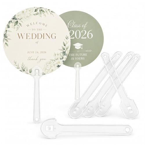 HEALLILY Clear Plastic Fan Handles 50 Pack 5 Inch Thickened 0.08in Heavy Duty Hand Sticks for DIY Wedding Programs Graduation Ceremonies Church Services & Summer Events