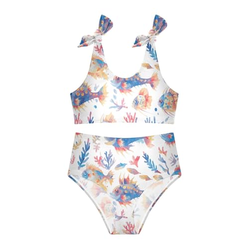 KLL Puffer Hawaiian Fish and Seaweed Girls' Two Pieces Bikini Set Scoop Neck Swimsuits Swimwear Adjustable Strap3