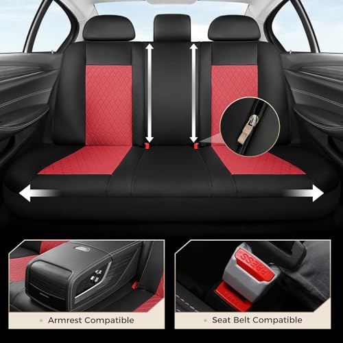 Image of Coverado Front and Back Seat Covers, 5 PCS Leather Seat Covers for Cars, Car Seat Protectors with Splicing Design,Universal Car Seat Cushions Waterproof Seat Covers Fit for Most Cars, Black & Red