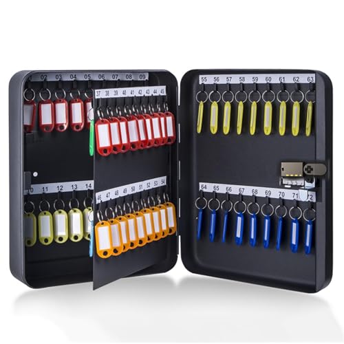 Armoire à clés murale en acier, boîte de verrouillage à 72 positions avec étiquettes clés, organiseur de clés pour un rangement sécurisé dans la voiture, le bureau, la maison, le garage