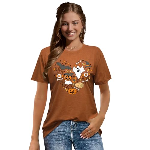 Women's Halloween Shirt: Love Art Patterns Halloween Party T-Shirt Crewneck Short Sleeve2