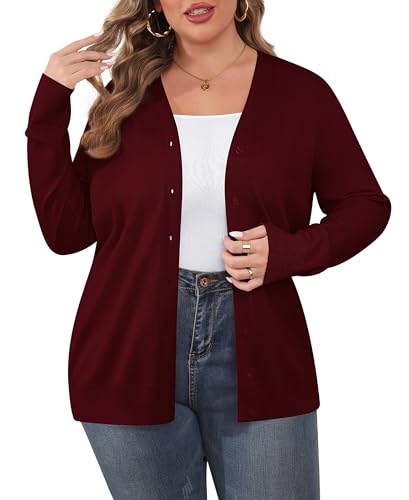 Image of TIANZHU Plus Size Cardigan for Women Button Open Front Long Sleeve V Neck Comfy Lightweight Sweaters XL-4XL