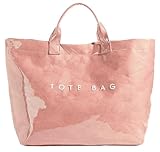 Lushandy PVC Tote Bag Women's Plastic Tote Purse Large Letters Print Hobo Handbag for Work, Beach, Gift (Pink)