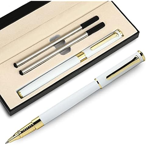 YIVONKA Luxury Ballpoint Pen Black Refill Line width 0.5mm,Best Office Pen Gift for Men & Women Professional Executive,Nice BallPens Classy Gift Box (White) Cover