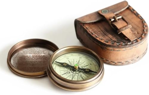 Brújula de latón con estuche de cuero estilo vintage miniatura 1
