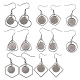 LANBEIDE Earring Blanks Wire Hooks Bezel Trays for 12mm Cabochon Settings, 28 PCS Stainless Steel Earring Dangle for Jewelry Findings (Mixed)