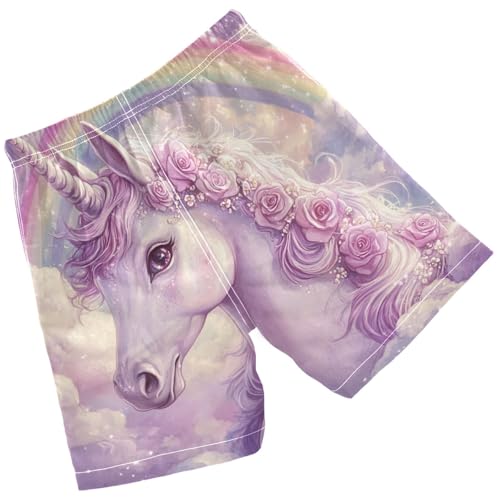 Pigsaly Boys' Swim Board Shorts Purple Cute Unicorn Boy's Swim Trunks Kids Swimwear M2