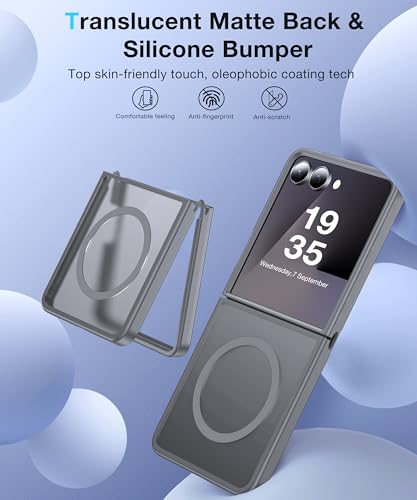 Image of Magnetic for Samsung Galaxy Z Flip 7 Case [Compatible with MagSafe][Anti-Fingerprint][Military Grade Drop Proof] Translucent Hard Back&Soft Silicone Bumper for Flip 7 Phone Case,Light Grey