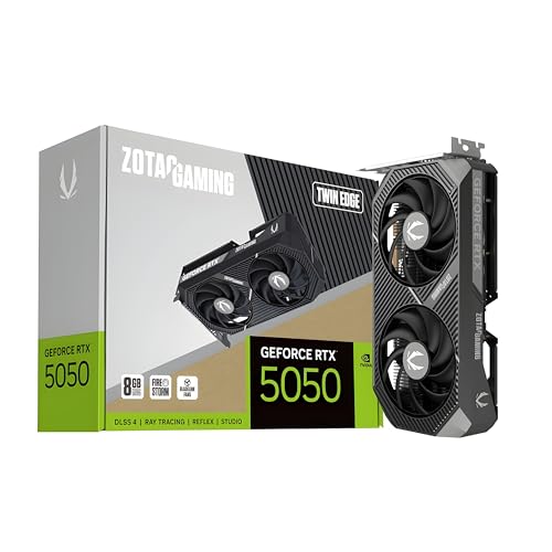 Image of ZOTAC Gaming GeForce RTX 5050 Twin Edge Graphics Card - Black | 8 GB | DLSS 4 | GDDR6 | 128 bit | Dual Fan | 2560 CUDA Cores | ZT-B50500E-10M