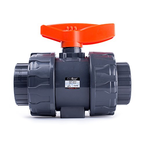 HYDROSEAL Kaplan 2’’ PVC True Union Ball Valve with Full Port, ASTM F1970, EPDM O-Rings and Reversible PTFE Seats, Rated at 200 PSI @73F, Gray, 2 inch Socket (2 inch)