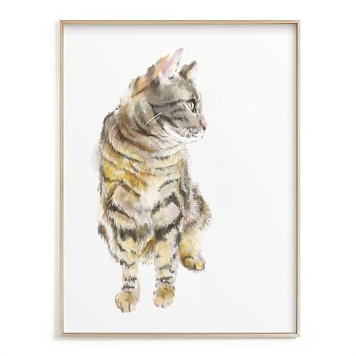 Triple Studio Grey Tabby Cat Art Print, Minimal Wall Decor,