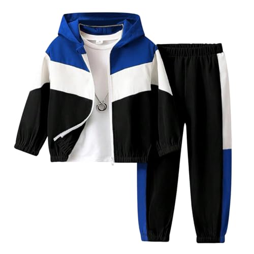 Image of Boys Clothes 2pcs Tween Boy Color Block Hoodie + Pants Little Boys Fall Winter Outfits Set, 4-12 Years