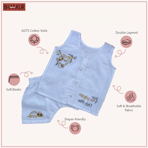 Image of Cotton Jhabla Set for Infants and Toddlers | Snap Buttons Jabla |Soft Mulmul |Breathable and Comfortable | Top with Diaper friendly bottoms