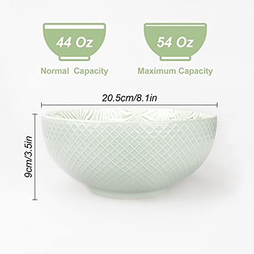 Uuemb Large Salad Bowl, 1800Ml Ceramic Fruit Serving Bowls, Stylish Light Green Bowl Exquisite Patterns Cereal Bowl, Soup/Fruit/Noodle Deep Bowl (20.5X9 Cm) #TOP2