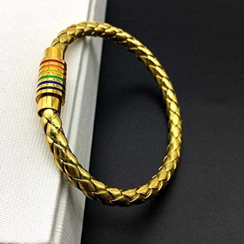 Image of Leather Braided LGBT Rainbow Bangle Bracelet - Gay & Lesbian Pride