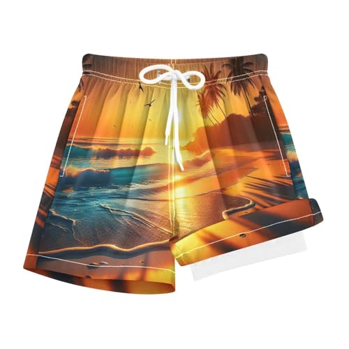 Boy Swim Trunks with Compression Liner Beach Sunset Landscape Boys Swim Shorts Quick Dry Beach Shorts