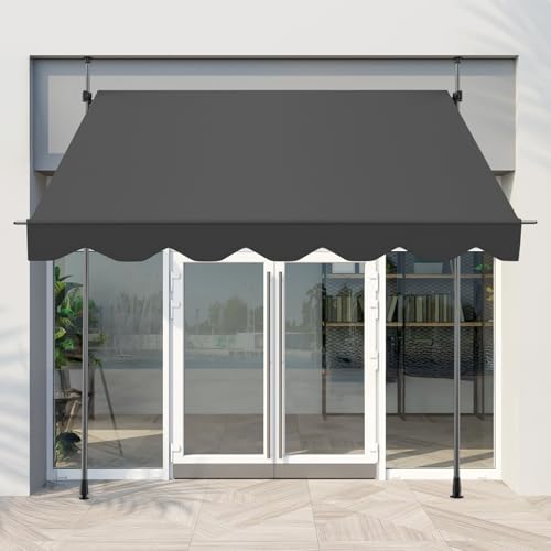 Miniatura 2 de Axt Shade Toldo Manual Retráctil Enrollable Para Balcón 250cm Con Altura Ajustable Manivela Y Resistente A Rayos Uv, Protección Solar Para Exterior Terraza-Antracita