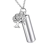 HooAMI Tree of Life Cylinder Cremation Urn Necklace/Keychain Keepsake Ashes Pendant Memorial Jewelry