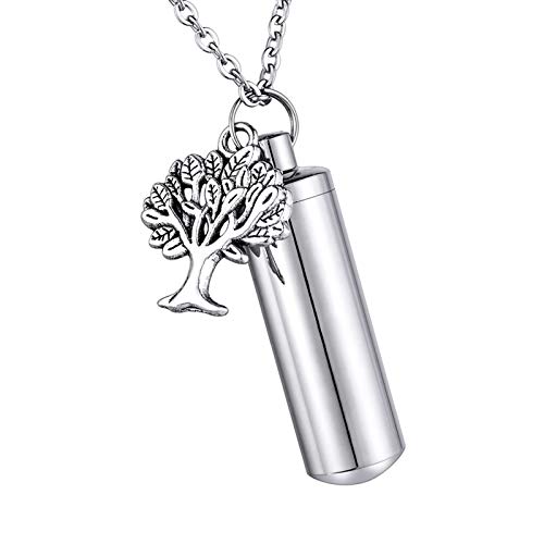 HooAMI Tree of Life Cylinder Cremation Urn Necklace/Keychain Keepsake Ashes Pendant Memorial Jewelry