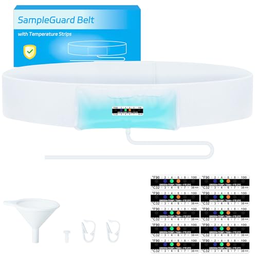 Urine Test Complete Kit – 43” Concealed Belt with 2 to 4 oz Sample Bag, Include 10 Urine Test Thermometer Stickers and 1 Silicone Funnel, Refillable Sample Bag on Hi-Stretch Hidden Sample Guard Belt