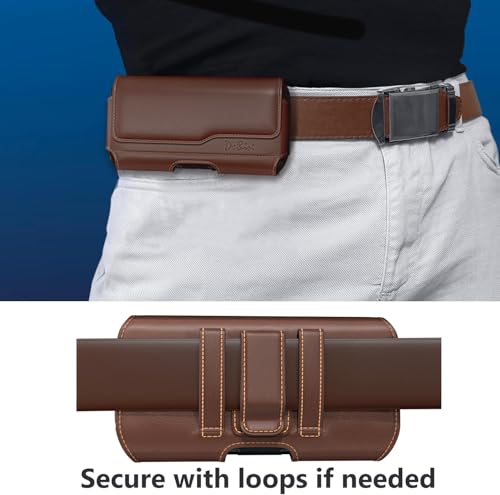 Image of DeBin Holster for Large iPhone Plus, ProMax 16 15 14 13 12 11 Xs Max - Cell Phone Belt Holder Case with Clip Carrying Pouch Cover (Fits Phone with Protective Case on) Brown