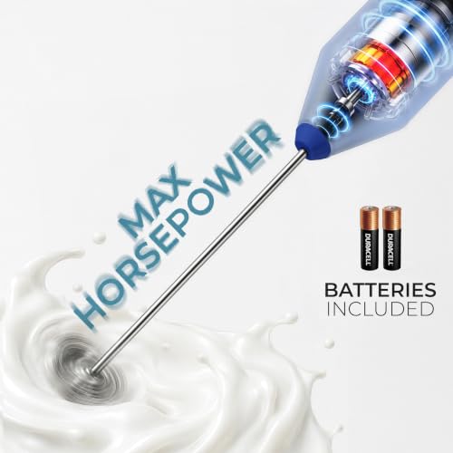 Image of Zulay Kitchen Duracell Powered Milk Frother Handheld Foam Maker - Whisk Drink Mixer for Coffee, Latte, Matcha, Cappuccino - Mini Foamer by Milk Boss - Batteries Included - (Blue /Gold)