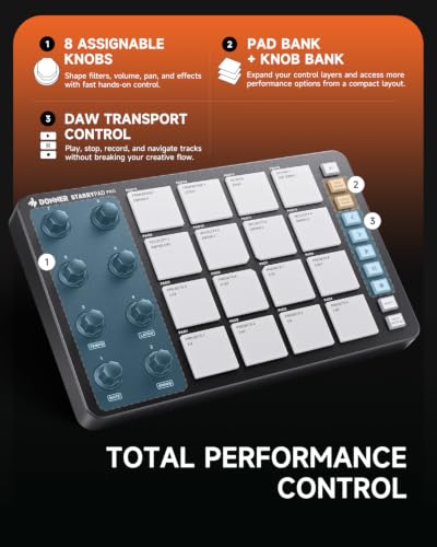 Donner MIDI Pad Controller Beat Maker Machine, USB MIDI Controller Drum Machine with 16 Velocity-Sensitive Beat Pads, 8 Assignable Knobs and Music Production Software, STARRYPAD PRO - image 6