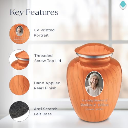Image of Geturns - Adult Cremation Urns for Human Ashes I Large Photo Funeral Urn for Men and Women I 200 lbs (Pearl Orange)