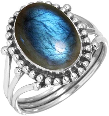 JEWELOPORIUM 925 Silver Ring for Women Size 7 Gray Genuine Labradorite Stone Costume Silver Ring Valentine's Day Gift Vintage Jewelry