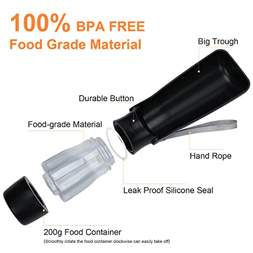 Anipaw Dog Water Bottle And Food Container Portable Black Water Bottle Dispenser Foldable Leak Proof Pet Dog Travel Drinking Water Bowl Bottle For Outdoor Small Large Breed Dog Walking On The Go 11Oz #TOP5